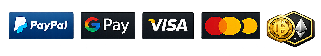 PayPal, Google Pay, Visa, Mastercard och krypto